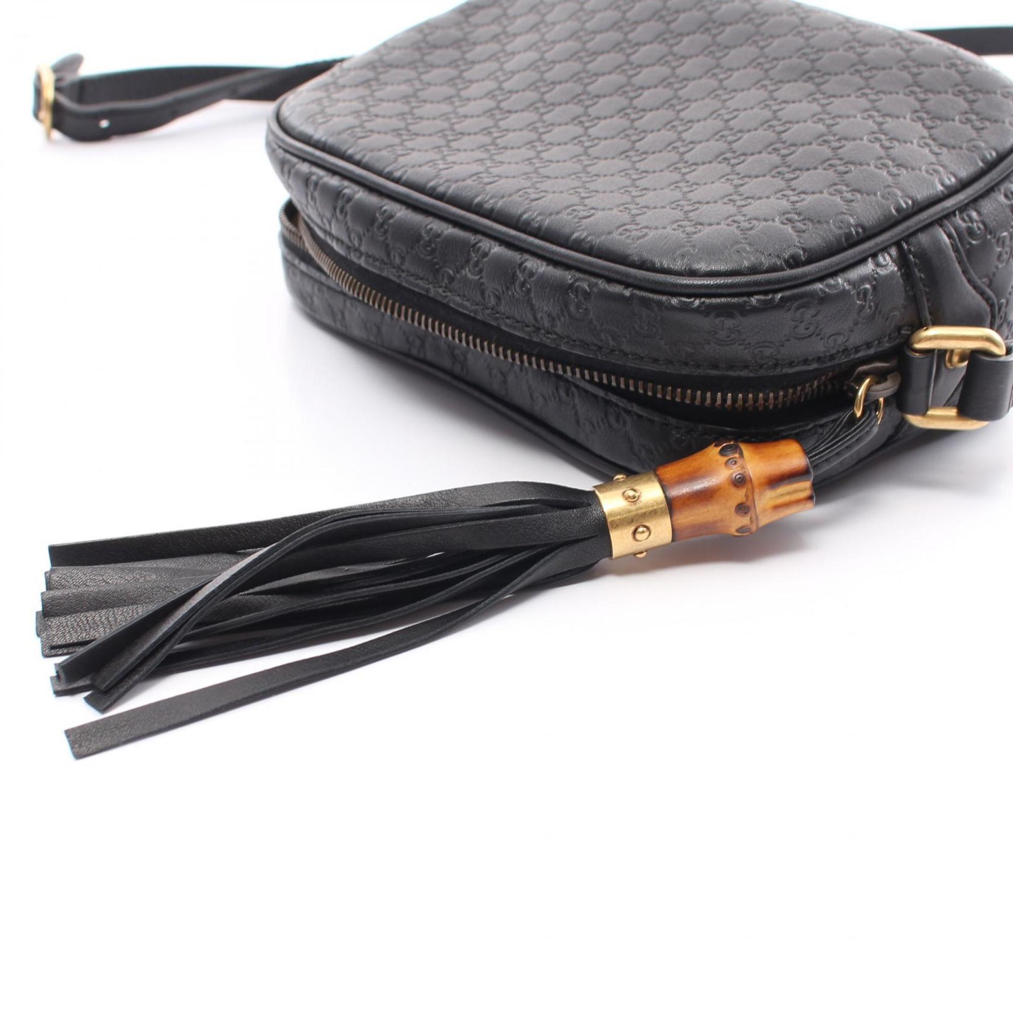 GUCCI Micro Guccissima Bamboo Shoulder Bag Leather Women's Black 309538