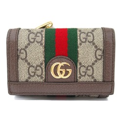 GUCCI Tri-fold Wallet Leather GG Supreme Canvas Women's Beige Ebony 64433496IWG8745