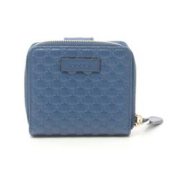 GUCCI Micro Guccissima Bi-fold Wallet Leather Women's Blue 449395