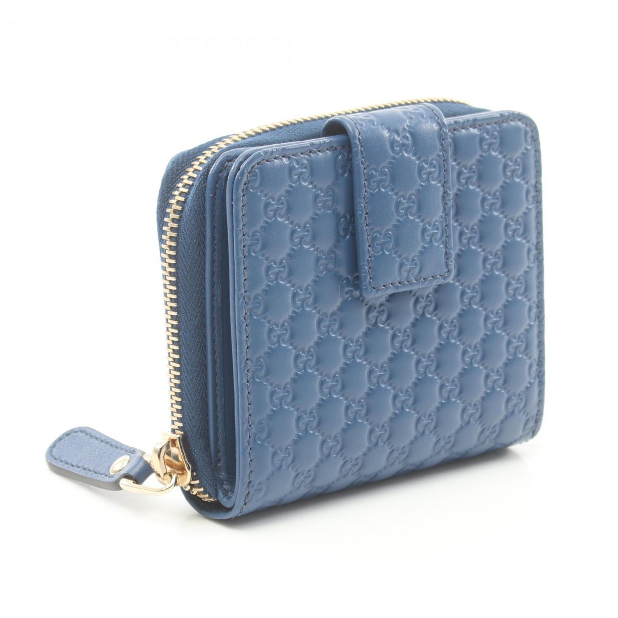 GUCCI Micro Guccissima Bi-fold Wallet Leather Women's Blue 449395