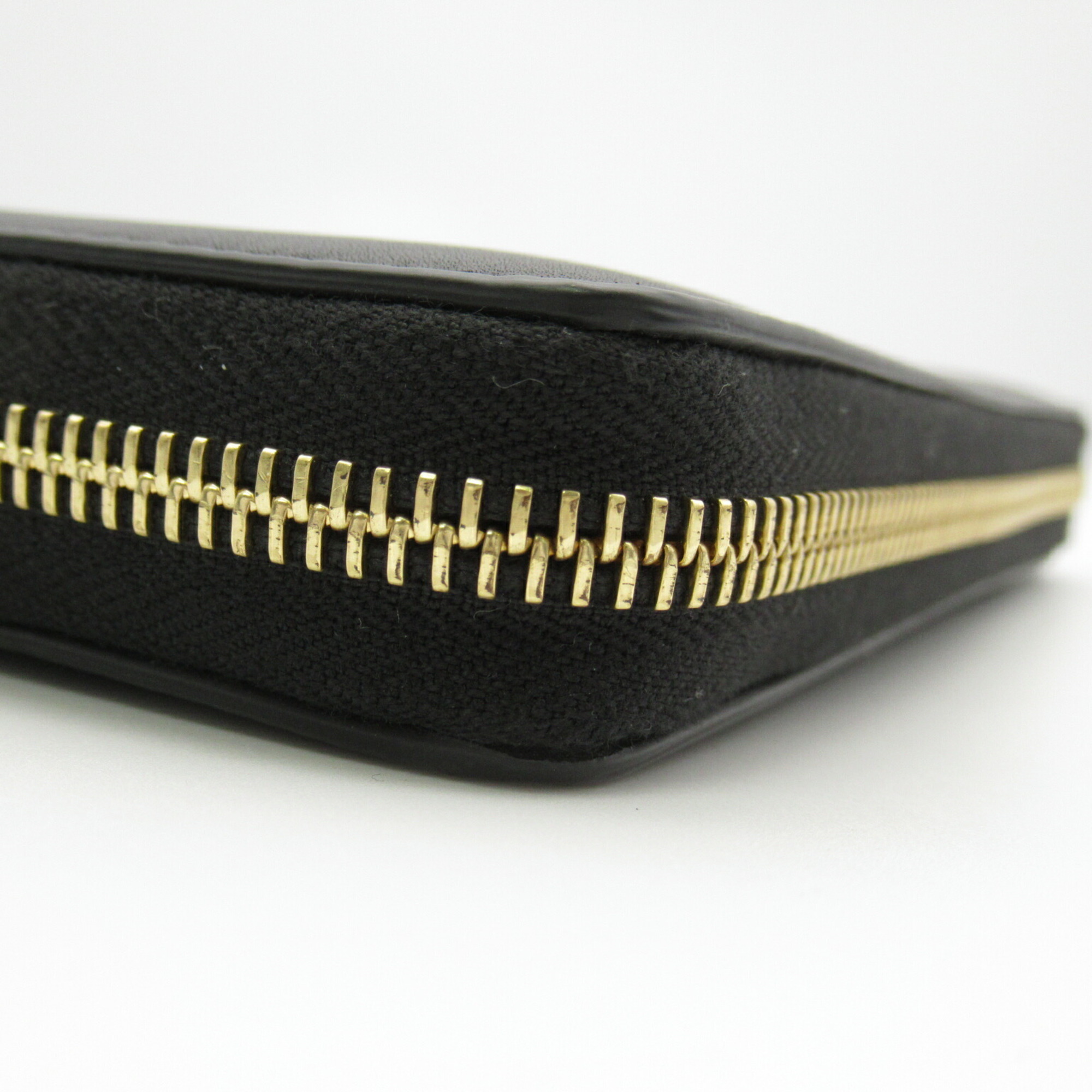 GUCCI Bamboo Round Wallet Leather Women's Black 453158