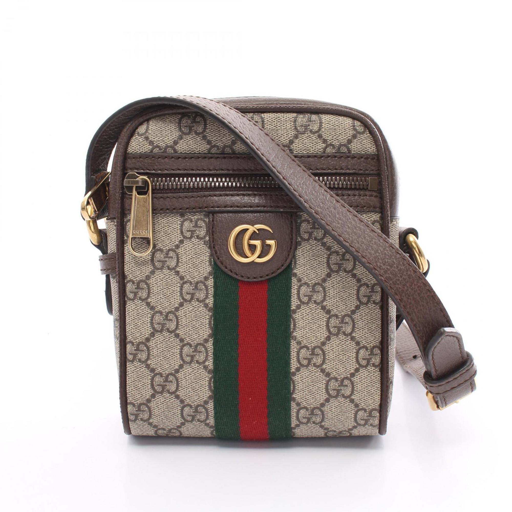 GUCCI Ophidia Sherry Line GG Supreme Shoulder Bag Coated Canvas Leather Men Women Beige Brown 598127