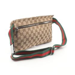 Gucci GG Canvas Waist Bag Body Leather Men Women Beige Brown 28566