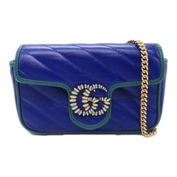 GUCCI GG Marmont Chain Shoulder Bag Leather Women's Blue 699760