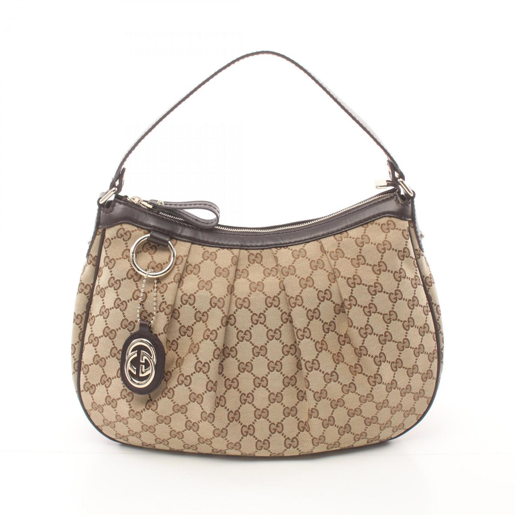 GUCCI Sukey GG Canvas Shoulder Bag Leather Women's Beige Brown 232955