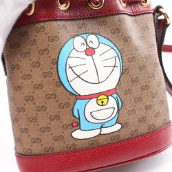 Gucci GUCCI x Doraemon Bucket Bag Micro GG Supreme Shoulder Coated Canvas Leather Women's Brown Multicolor 647801