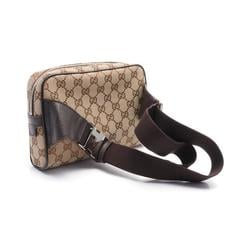 Gucci GG Canvas Waist Bag Body Leather Men Women Beige Brown