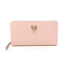 GUCCI Linea Cat Guccissima Round Long Wallet Leather Women's Pink 548058