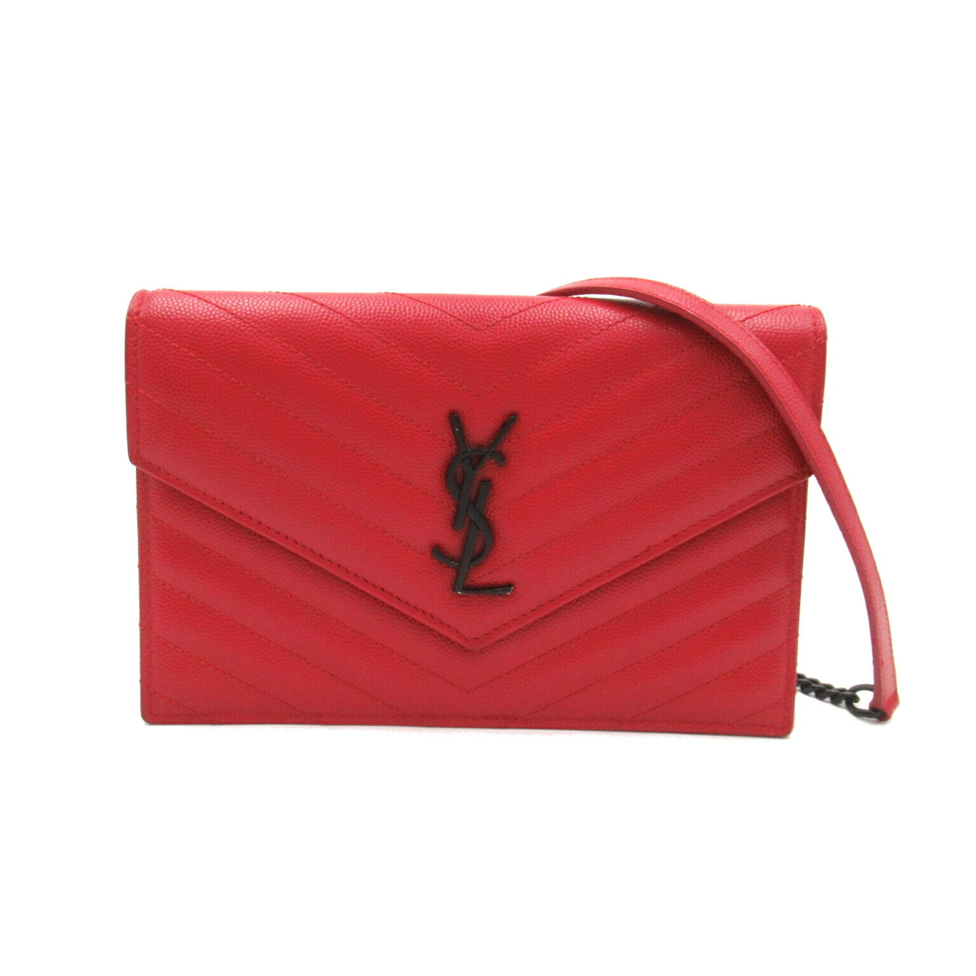 Saint Laurent SAINT LAURENT Chain Wallet Shoulder Bag Leather Women's Red 893958