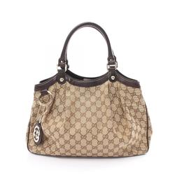 GUCCI Sukey GG Canvas Handbag Bag Leather Women's Beige Brown 211944