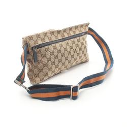 Gucci GG Canvas Waist Bag Body Leather Men Women Beige Navy Brown 28566