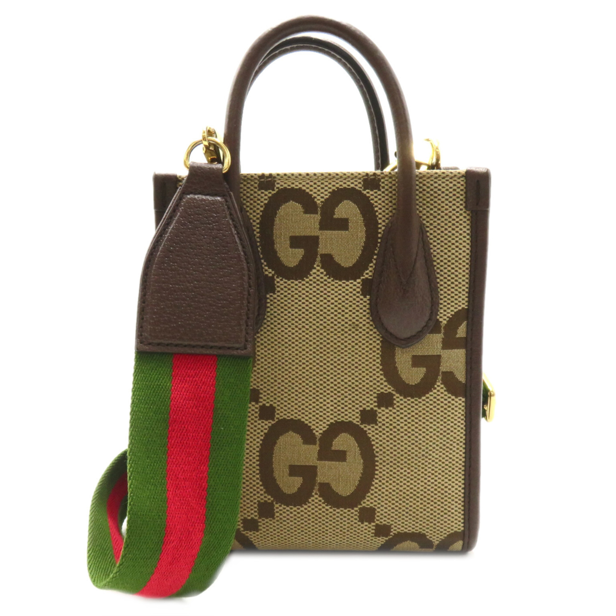 GUCCI Jumbo GG 2-way shoulder bag, canvas, leather, women's, beige, brown, 699406