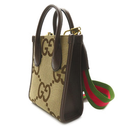 GUCCI Jumbo GG 2-way shoulder bag, canvas, leather, women's, beige, brown, 699406