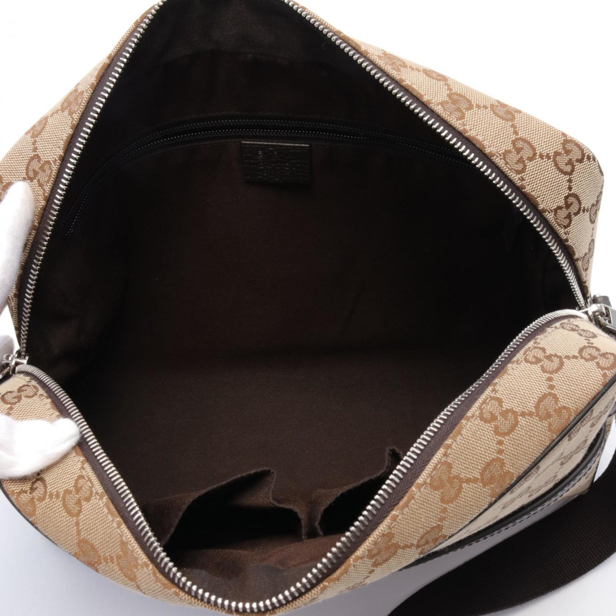 Gucci GG canvas shoulder bag, canvas, leather, women's, beige, brown