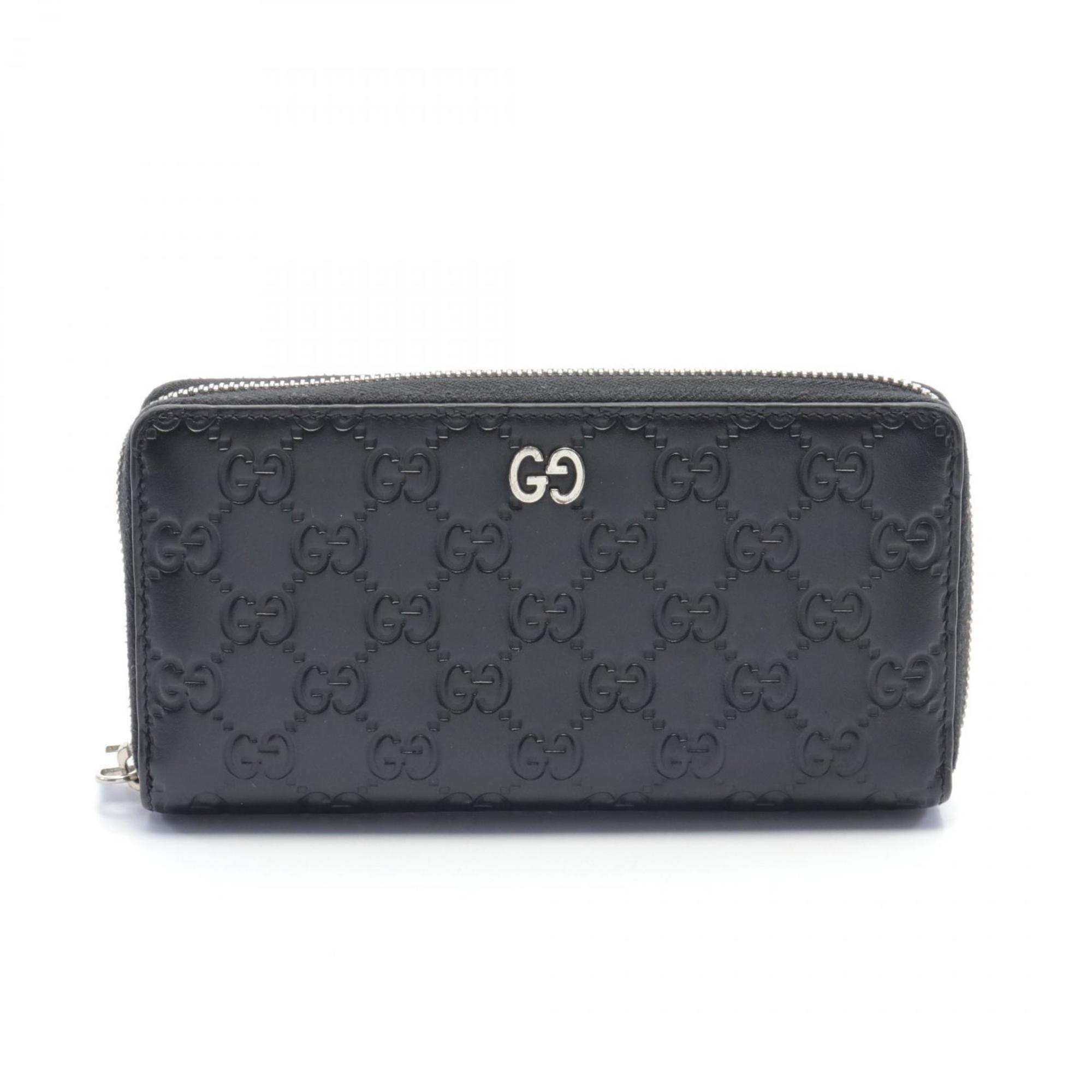 GUCCI Guccissima Round Long Wallet Leather Men's Women's Black 473928