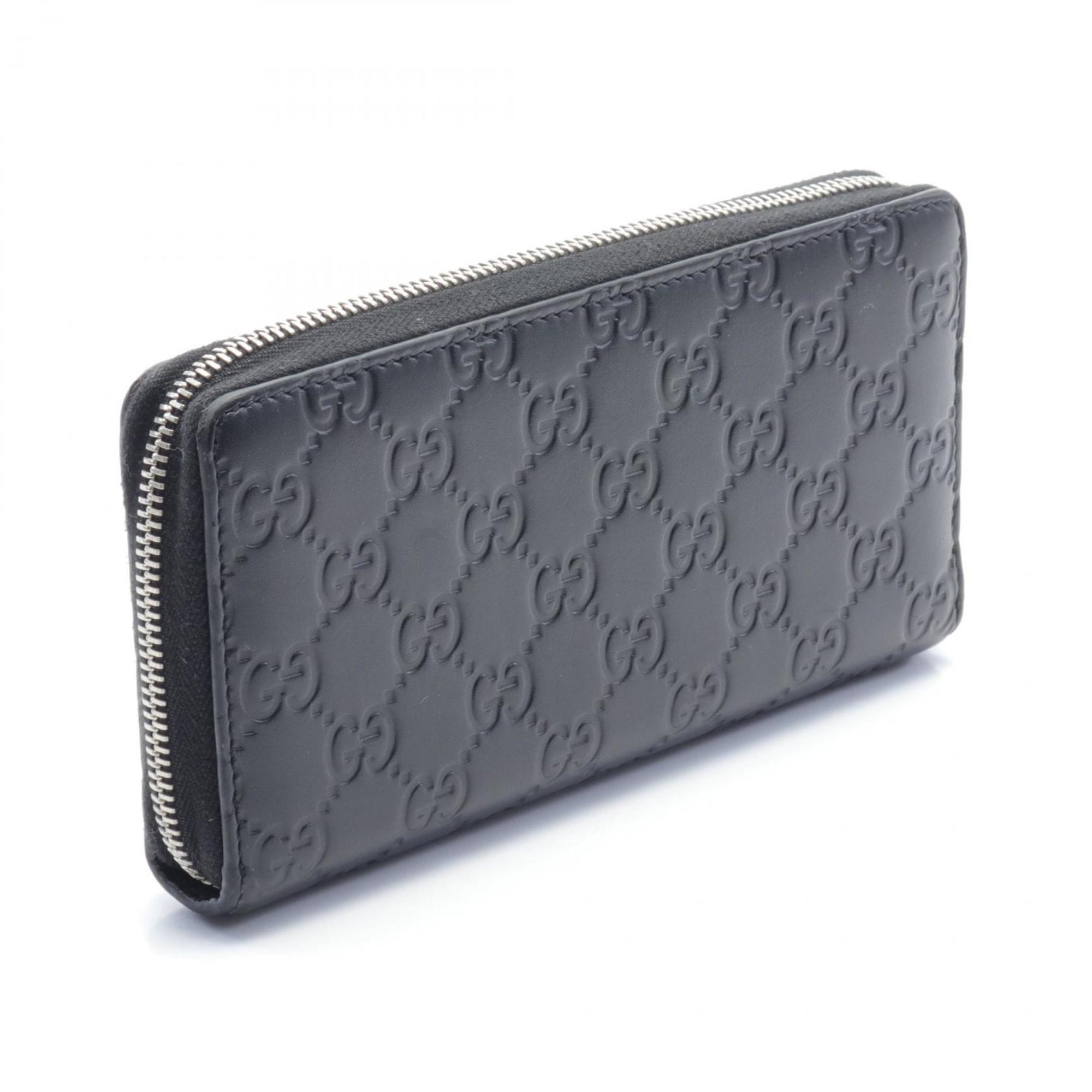 GUCCI Guccissima Round Long Wallet Leather Men's Women's Black 473928