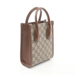 Gucci GG Supreme Tote Bag with Interlocking G Handbag Coated Canvas Leather Women's Beige Brown 671623