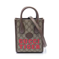 Gucci Interlocking G Tote Bag Handbag Coated Canvas Leather Women's Beige Brown 671623