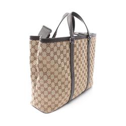 Gucci GG Canvas Tote Bag Leather Men Women Beige Brown