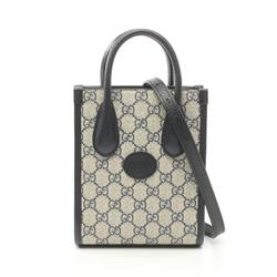 Gucci Tote Bag with Interlocking G GG Supreme Handbag Coated Canvas Leather Women's Beige Navy