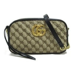 Gucci GG Marmont Shoulder Bag Canvas Leather Women's Beige Black 447632