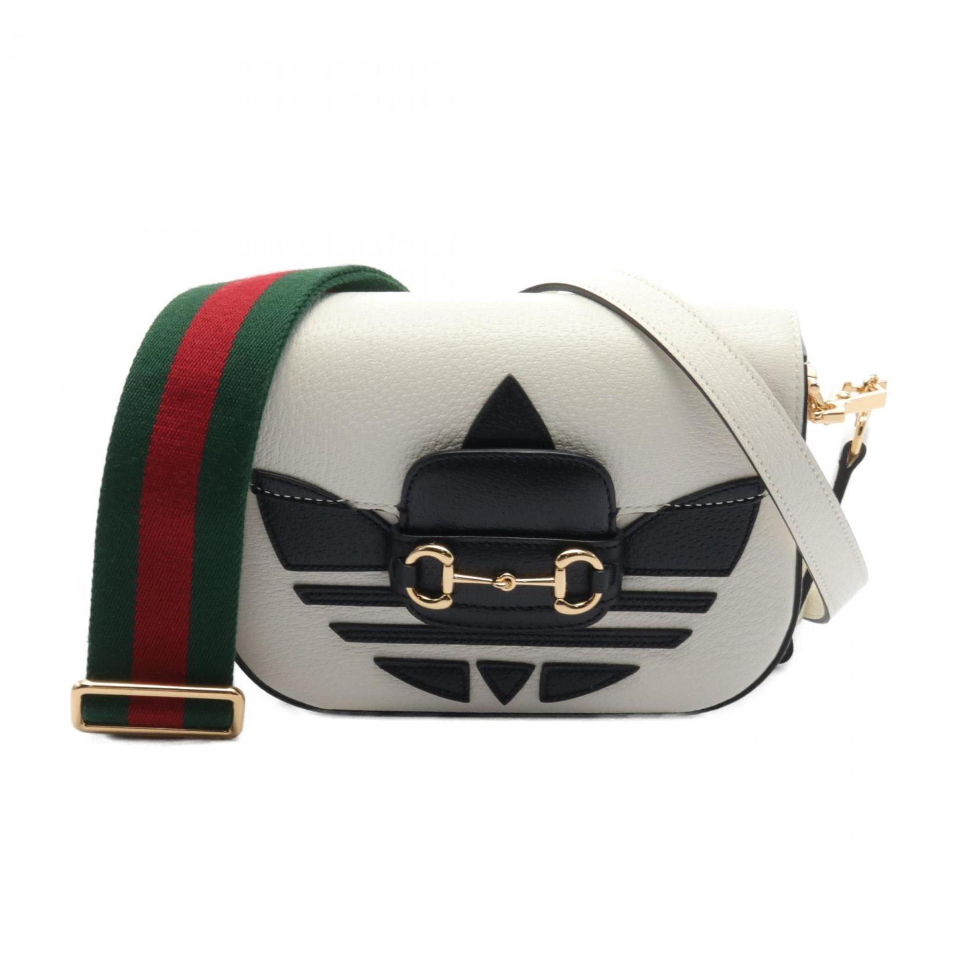 GUCCI x adidas Horsebit 1955 Shoulder Bag Leather Women's White Black Multicolor 658574