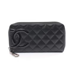 CHANEL Cambon Line Round Long Wallet Leather Patent Women's Black A50078