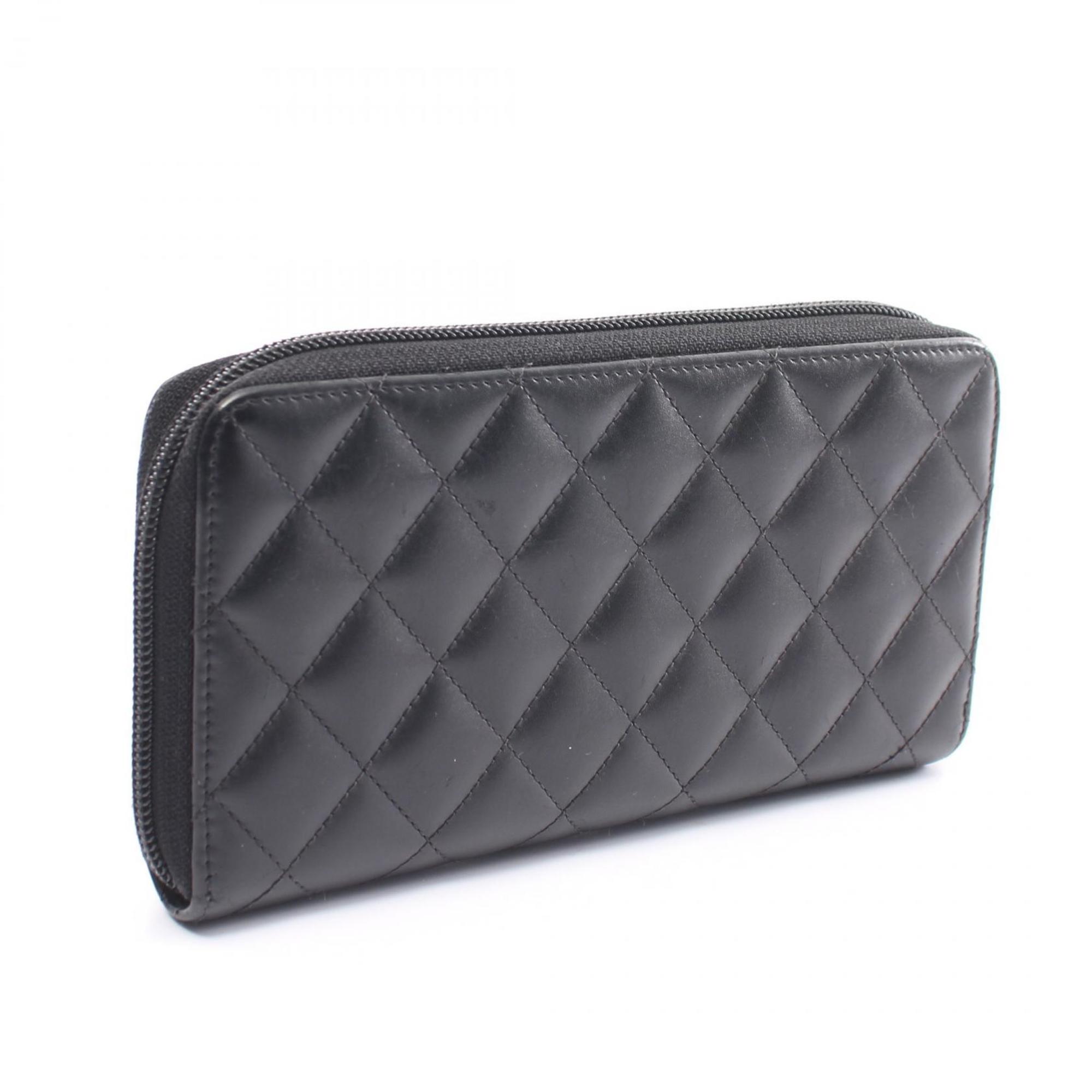 CHANEL Cambon Line Round Long Wallet Leather Patent Women's Black A50078