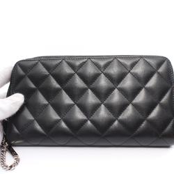 CHANEL Cambon Line Round Long Wallet Leather Patent Women's Black A50078