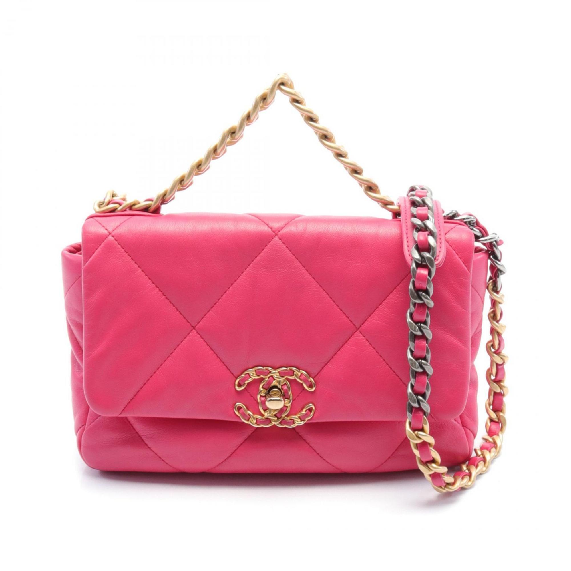 CHANEL 19 Disneuf Matelasse Shoulder Bag Leather Women's Pink AS1160