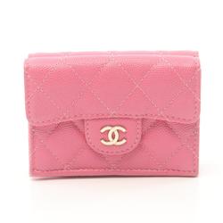 CHANEL Classic Small Flap Wallet Matelasse Tri-fold Caviar Skin Women's Pink AP0230