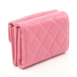 CHANEL Classic Small Flap Wallet Matelasse Tri-fold Caviar Skin Women's Pink AP0230