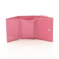 CHANEL Classic Small Flap Wallet Matelasse Tri-fold Caviar Skin Women's Pink AP0230