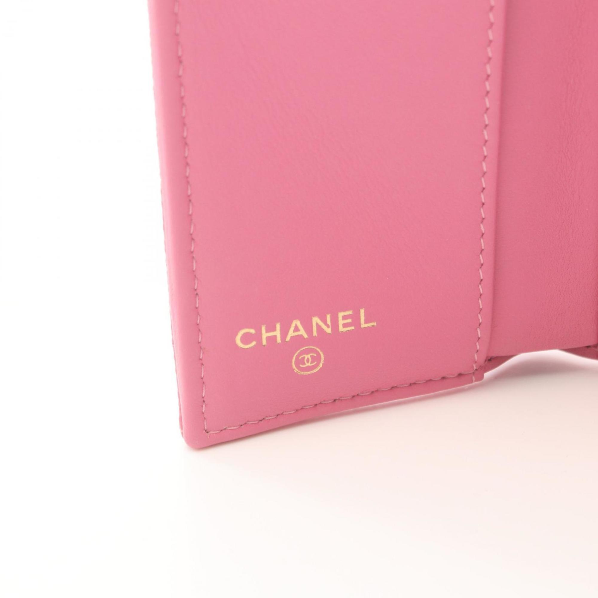 CHANEL Classic Small Flap Wallet Matelasse Tri-fold Caviar Skin Women's Pink AP0230