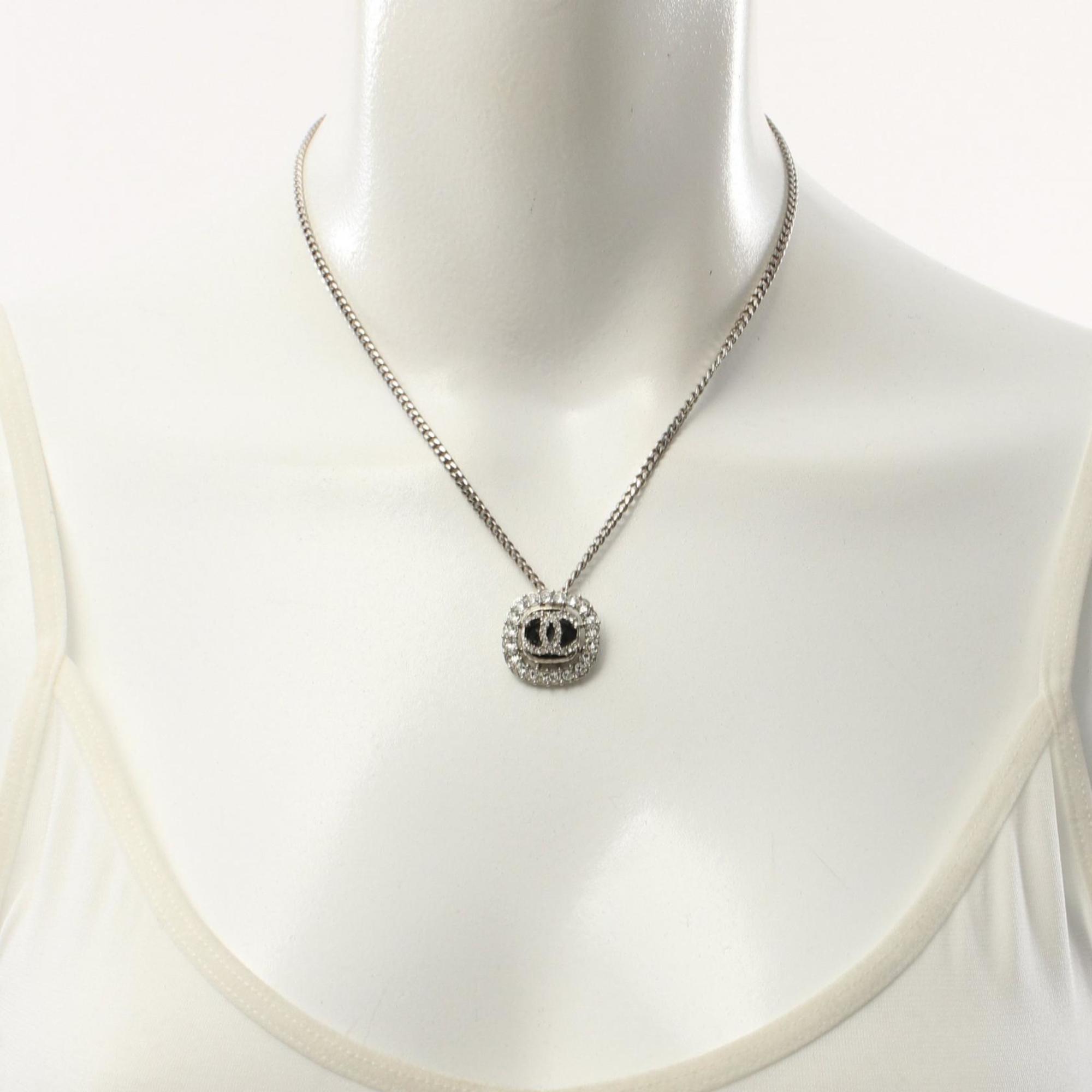 CHANEL Coco Mark Necklace Stainless Steel Rhinestone Women's Silver Clear