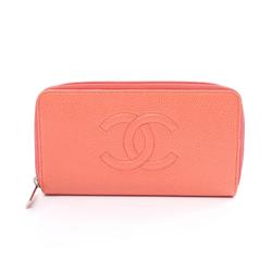 CHANEL Coco Mark Round Long Wallet Caviar Skin Women's Pink