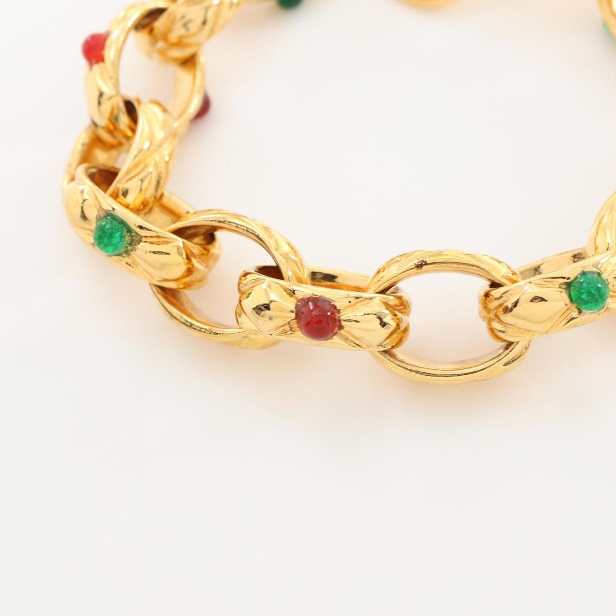 CHANEL Gripoa Bracelet GP (Gold Plated) Glass Women's Gold Red Green