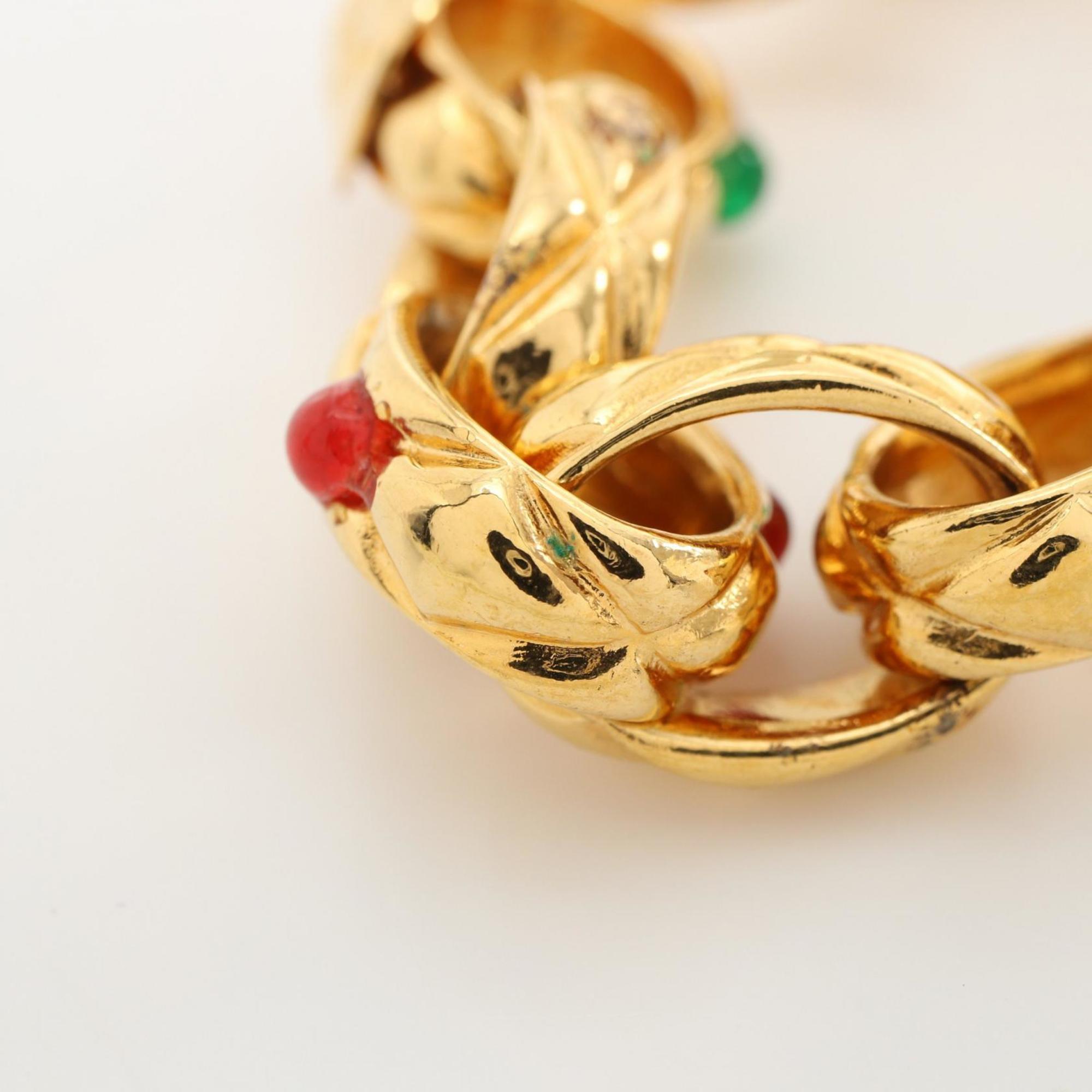 CHANEL Gripoa Bracelet GP (Gold Plated) Glass Women's Gold Red Green