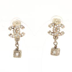 CHANEL Coco Mark Earrings GP (Gold Plated) Rhinestones Women's Gold Clear A11A