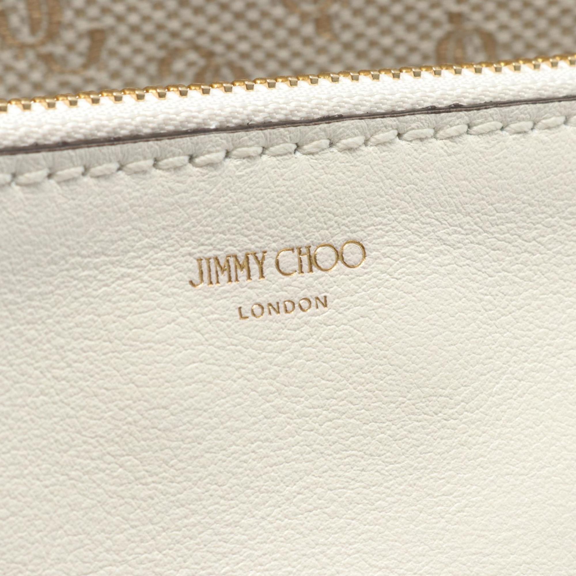 JIMMY CHOO JC Tote Bag Canvas Leather Women's Beige Ivory