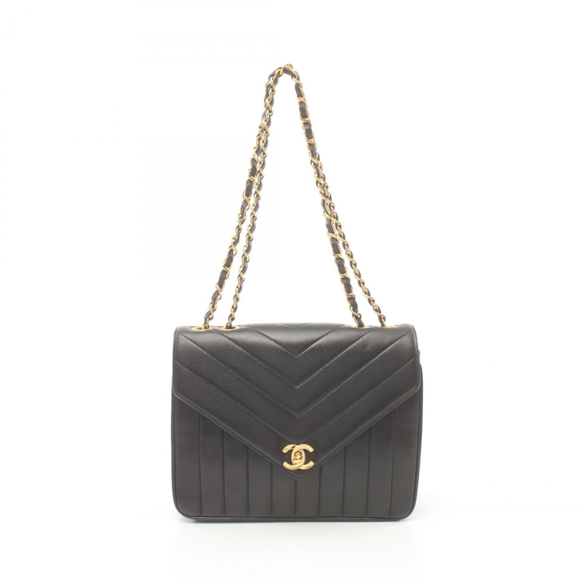 CHANEL V-stitch chevron Mademoiselle shoulder bag, lambskin, women's, black