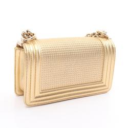 CHANEL Boy Chanel Shoulder Bag Leather Women's Gold Red