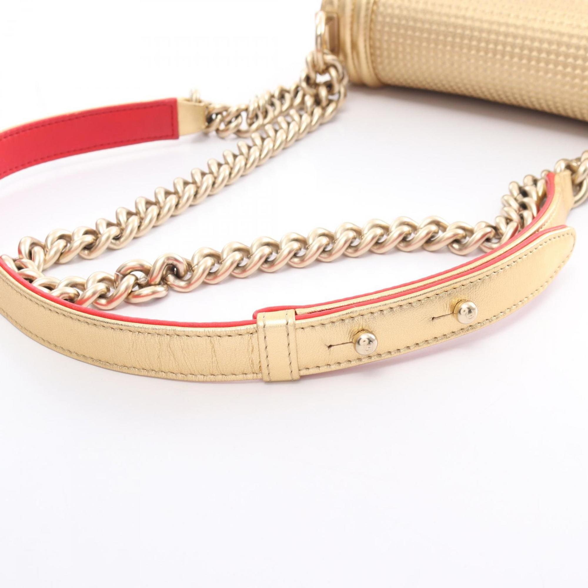 CHANEL Boy Chanel Shoulder Bag Leather Women's Gold Red