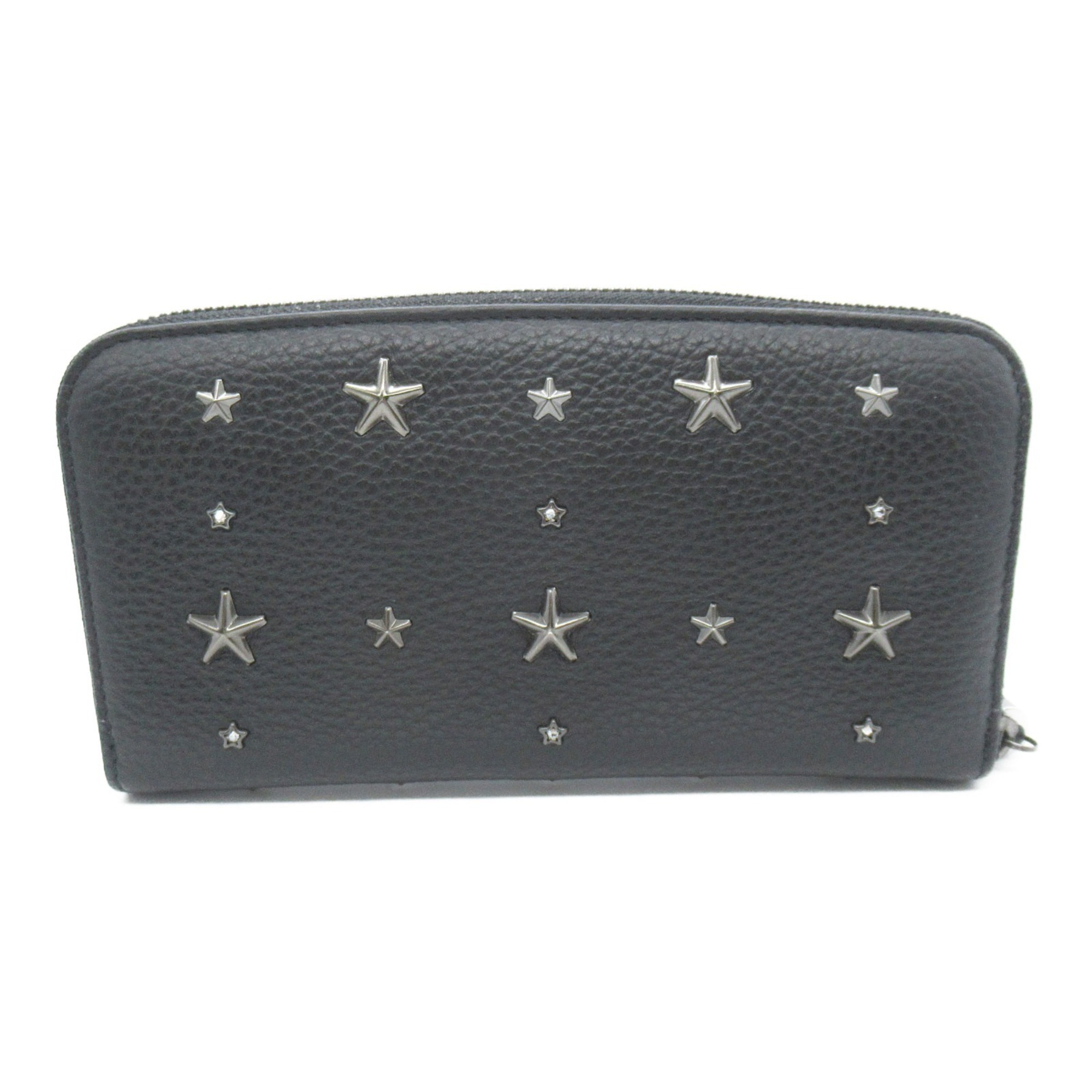 JIMMY CHOO Studded Round Wallet Leather Studs Women's Black