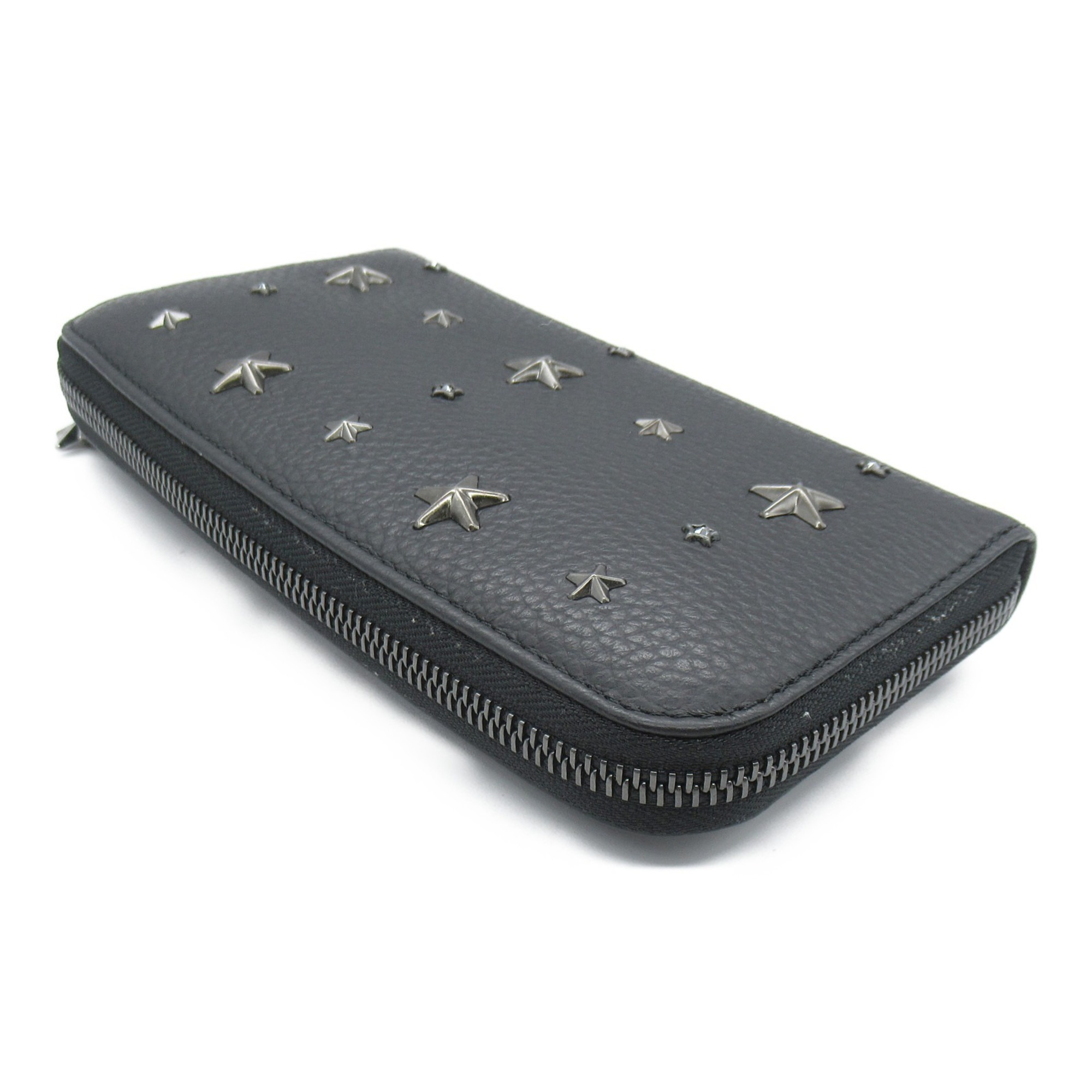 JIMMY CHOO Studded Round Wallet Leather Studs Women's Black