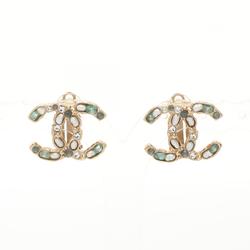 CHANEL Coco Mark Earrings GP (Gold Plated) Rhinestones Women's Gold Clear