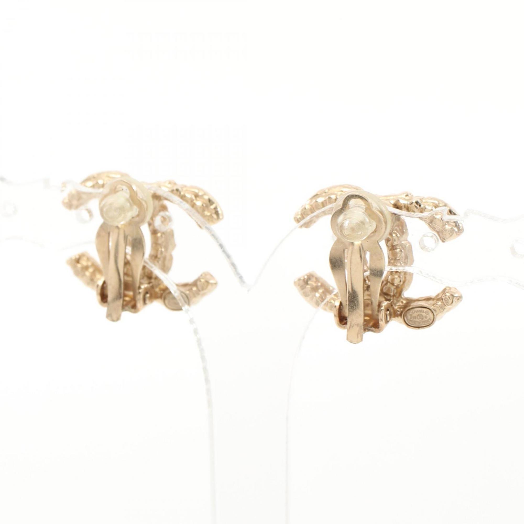 CHANEL Coco Mark Earrings GP (Gold Plated) Rhinestones Women's Gold Clear