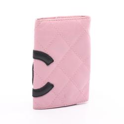 CHANEL Cambon Line Key Case Leather Women's Pink Black