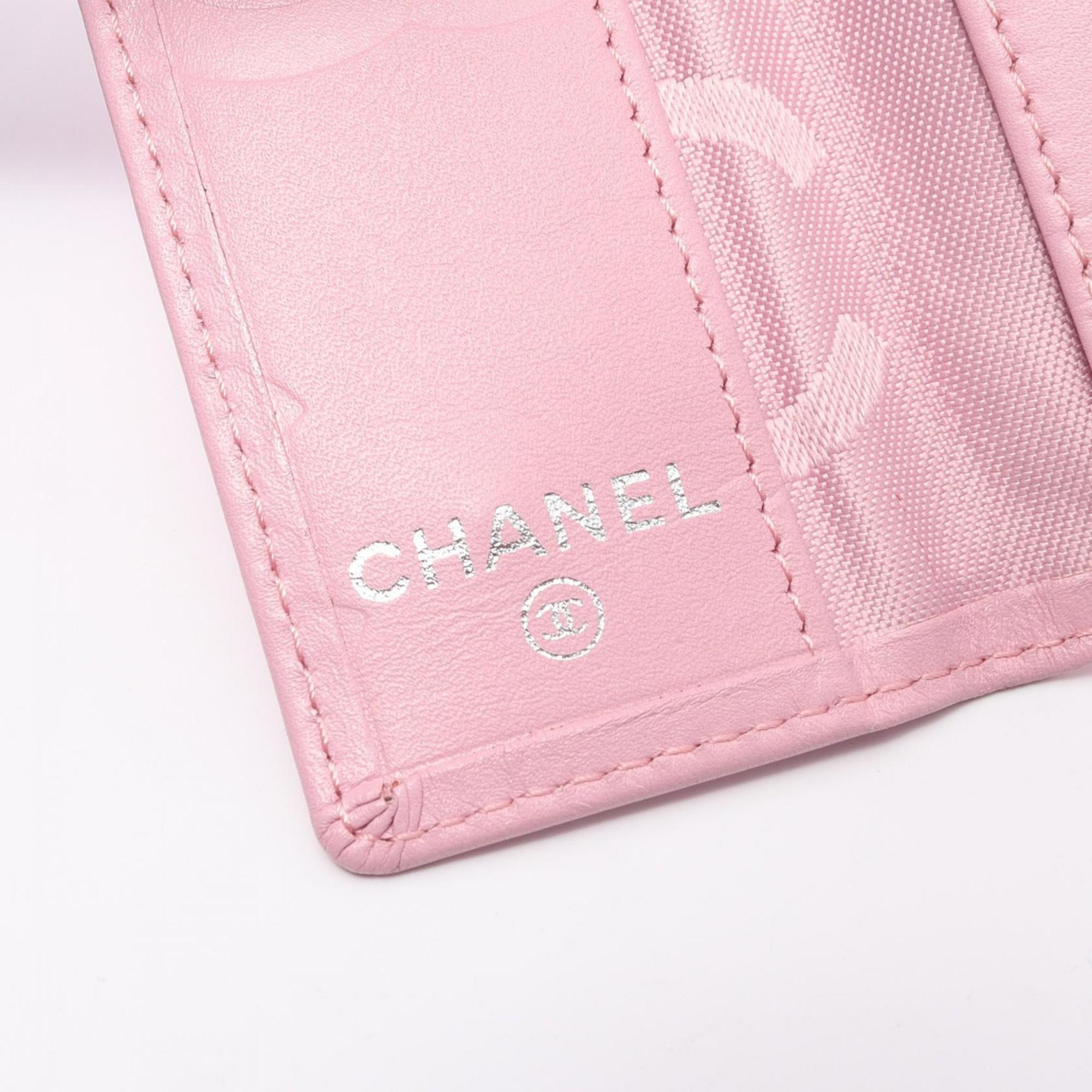 CHANEL Cambon Line Key Case Leather Women's Pink Black