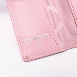 CHANEL Cambon Line Key Case Leather Women's Pink Black